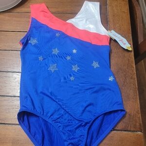 Blue and Red Gymnastics  with silver stars Leotard